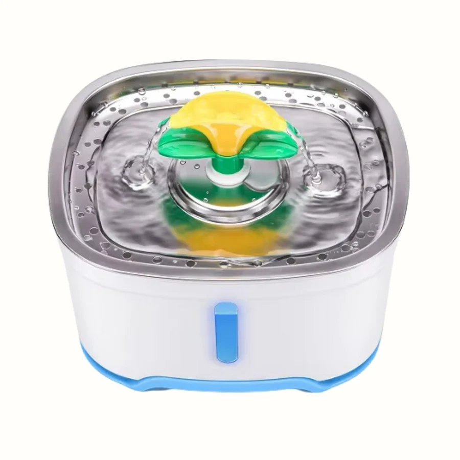 Fuente de Agua para Perros y Gatos con Luz LED y Bandeja de Acero Inoxidable